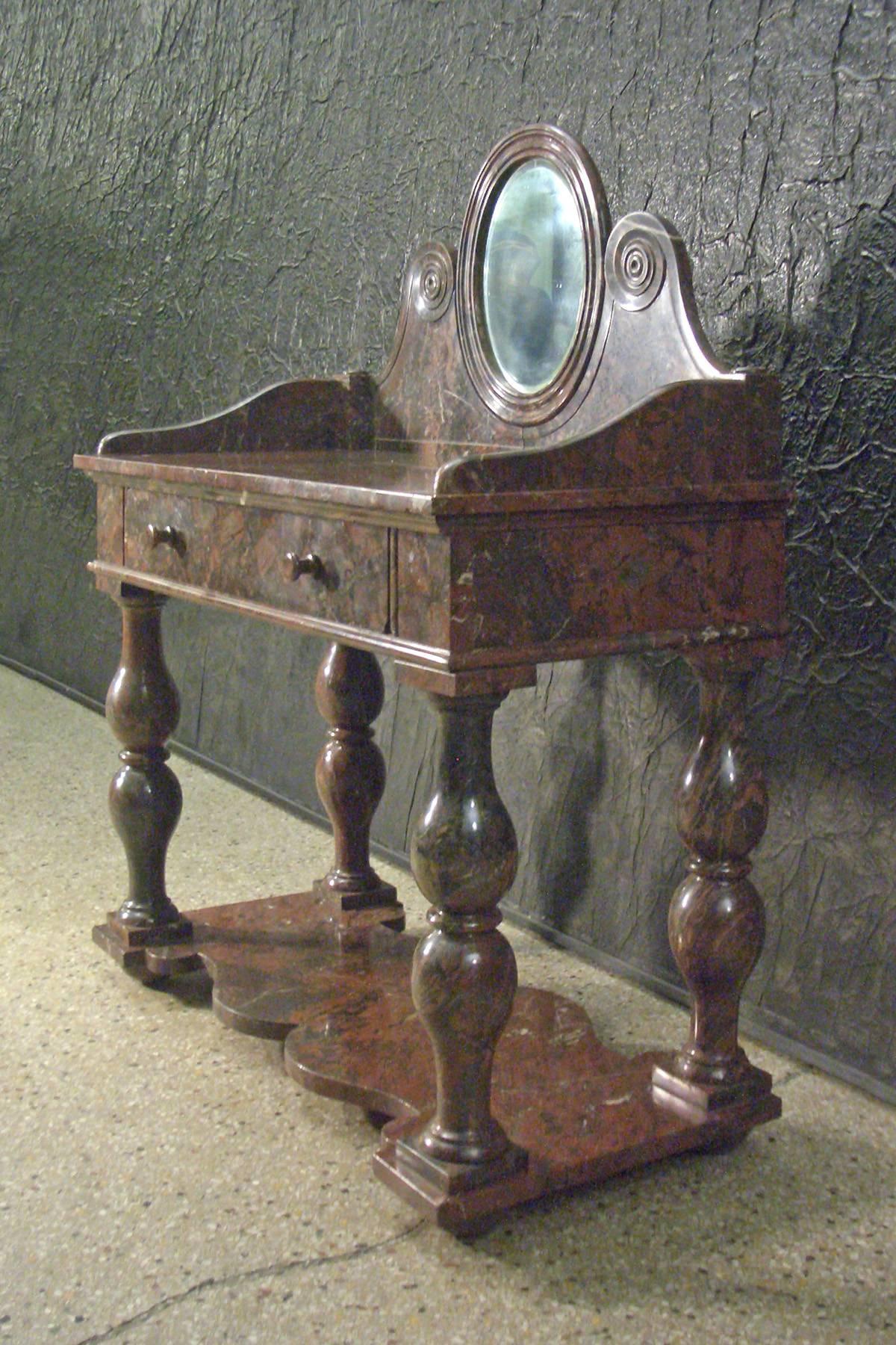 French Louis Philippe Griotte Rouge Marble Console/Bar Table or Dressing Table In Good Condition For Sale In Troy, NY