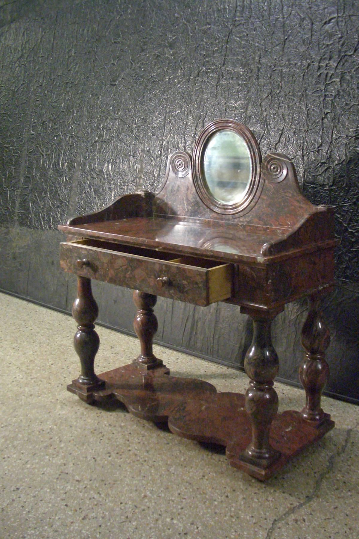 19th Century French Louis Philippe Griotte Rouge Marble Console/Bar Table or Dressing Table For Sale