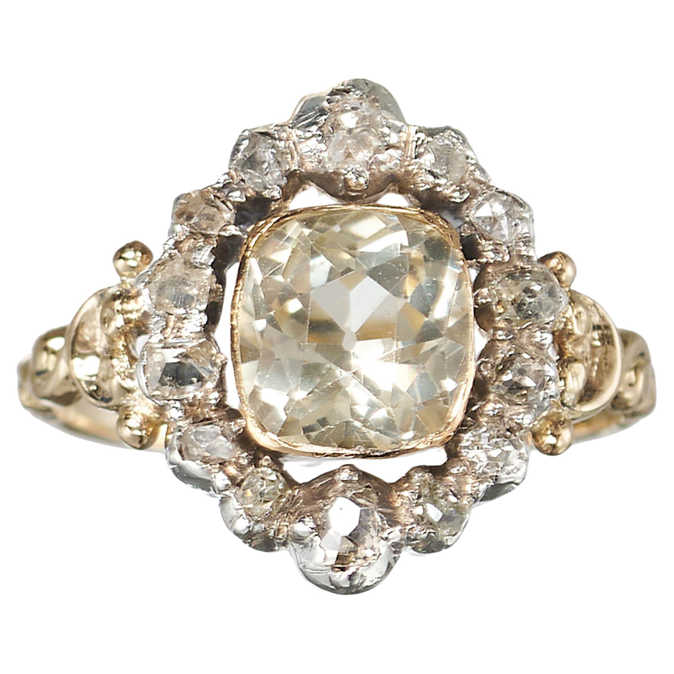 Französischer Louis Philippe I-Cluster-Ring aus Citrin, Diamant, Silber und Gold im Angebot