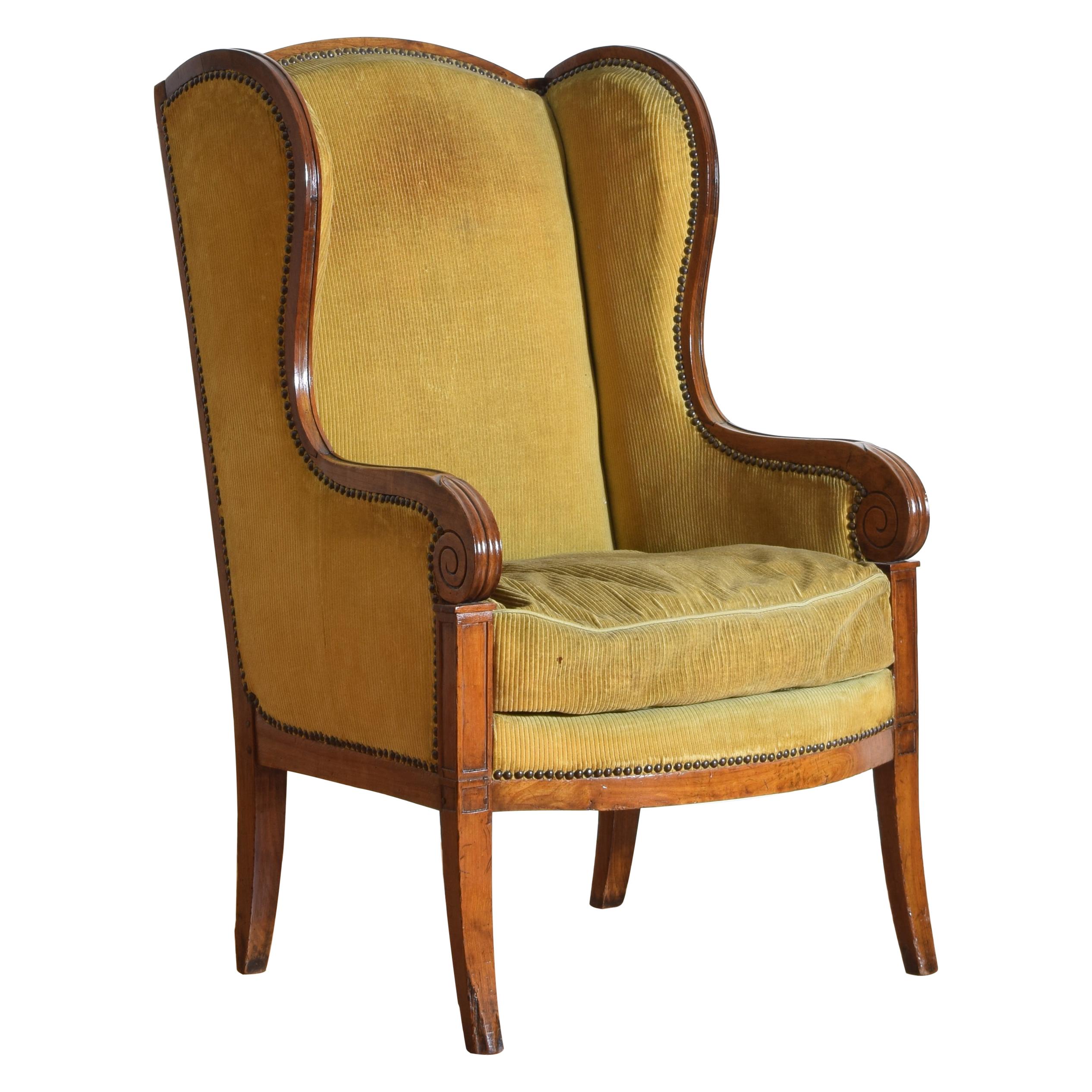 French Louis Philippe Light Walnut Bergere Wingchair, Mid-19th Century