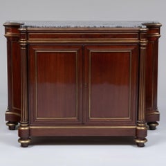 French Louis Philippe Mahogany Cabinet, Gilded Bronze Mounts and Gray Marble Top