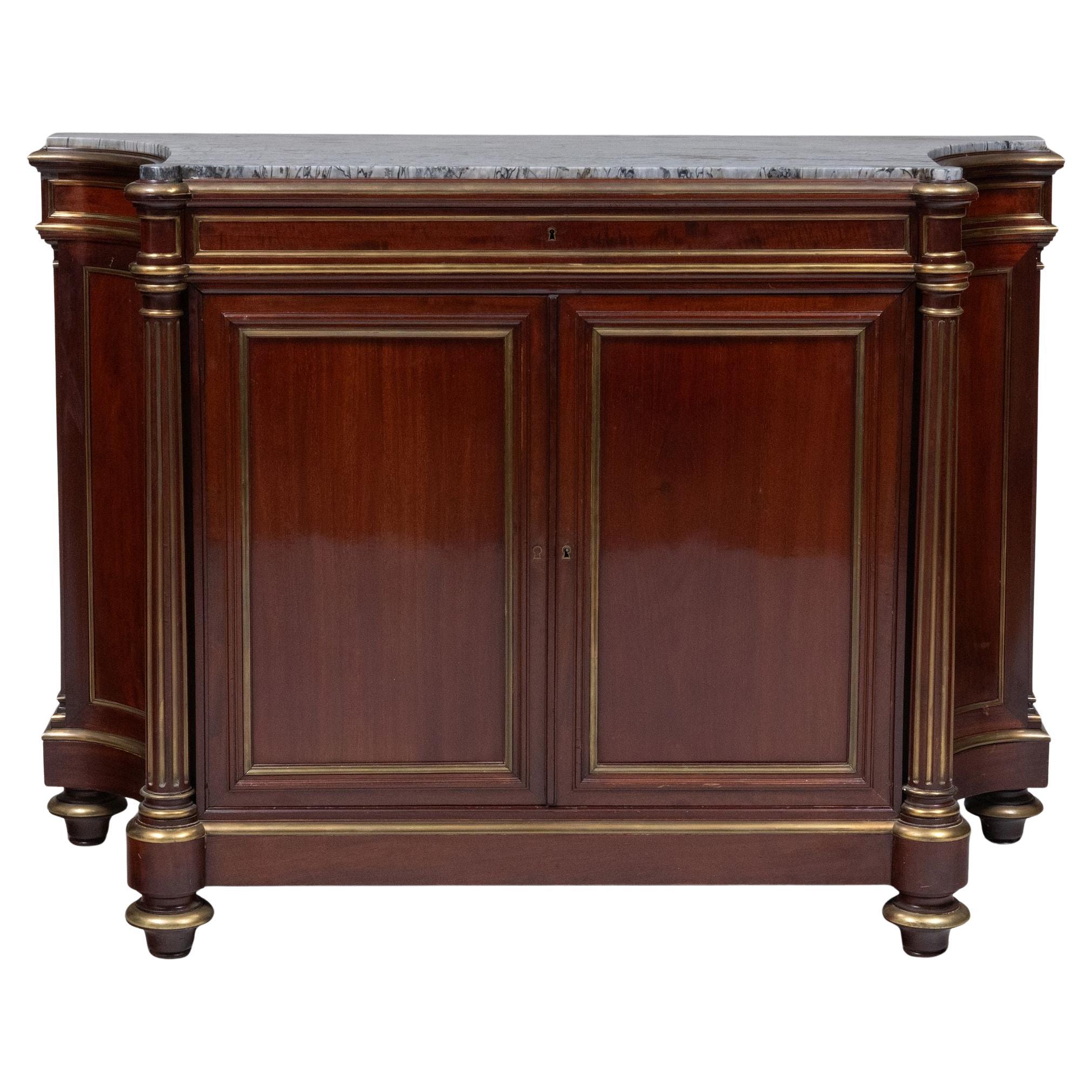 French Louis Philippe Mahogany Cabinet, Gilded Bronze Mounts and Gray Marble Top