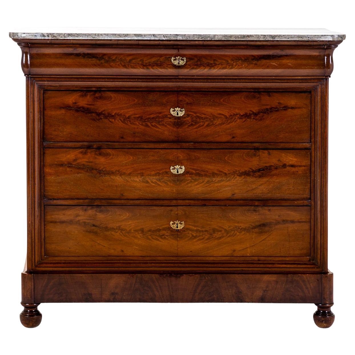 French Louis Philippe Mahogany Commode With Marble Top For Sale