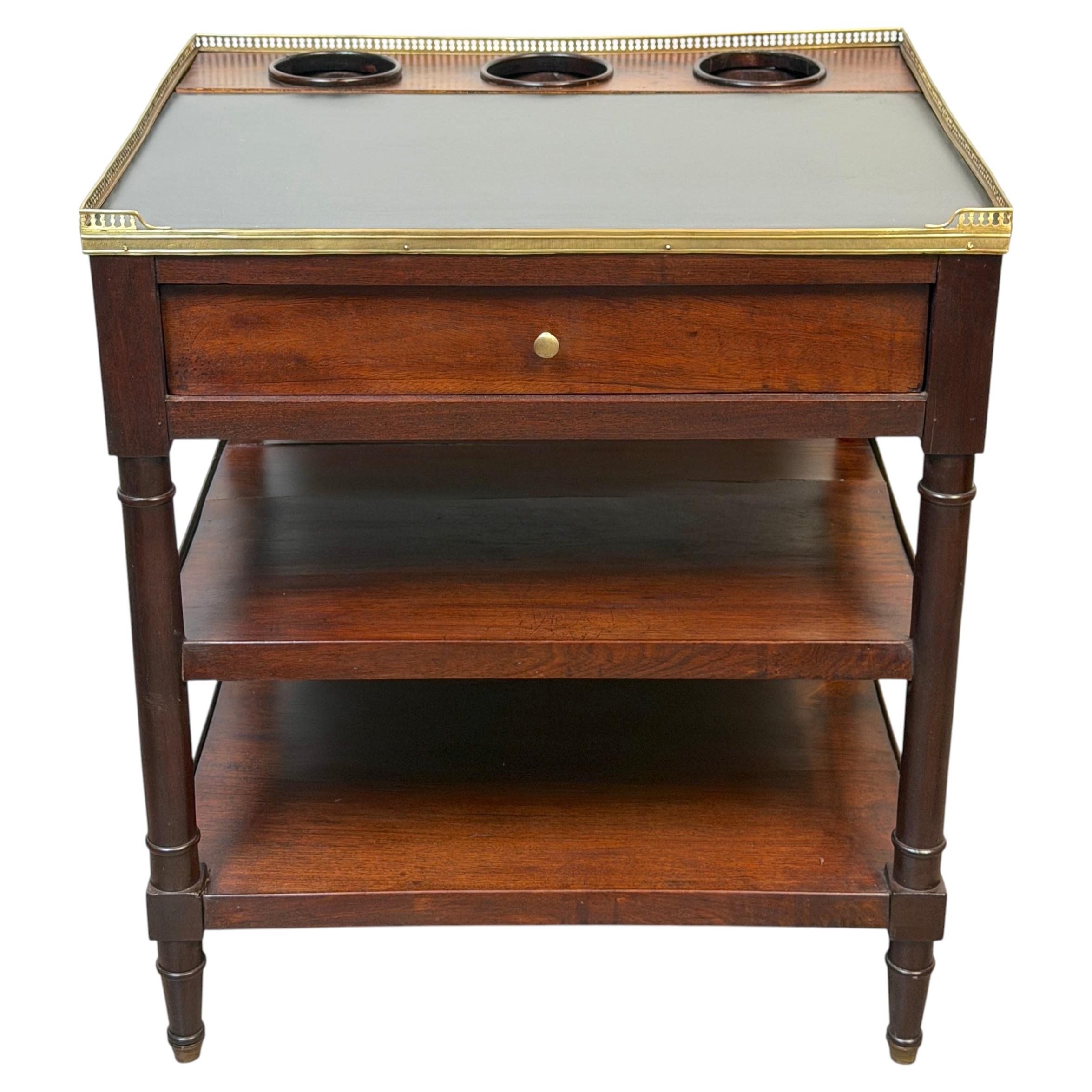 French Louis Philippe Mahogany Wine Service Table with Slate Top & Brass Gallery For Sale