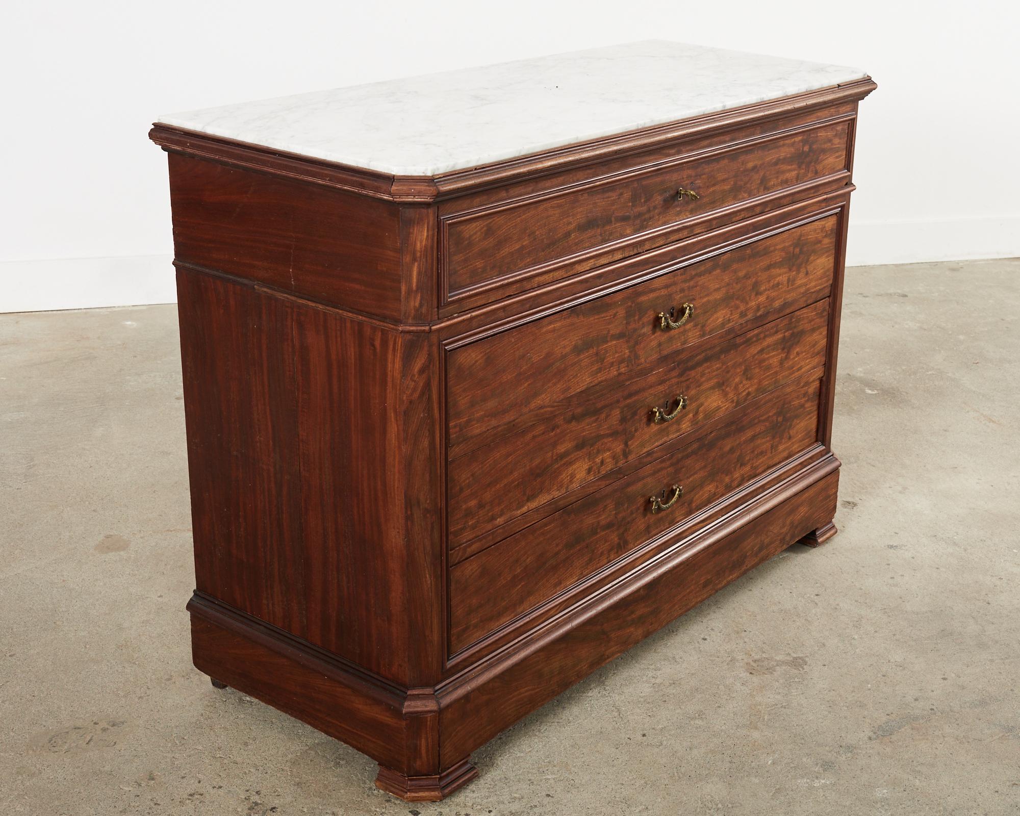 Hand-Crafted French Louis Philippe Marble Top Commode with Secretary For Sale