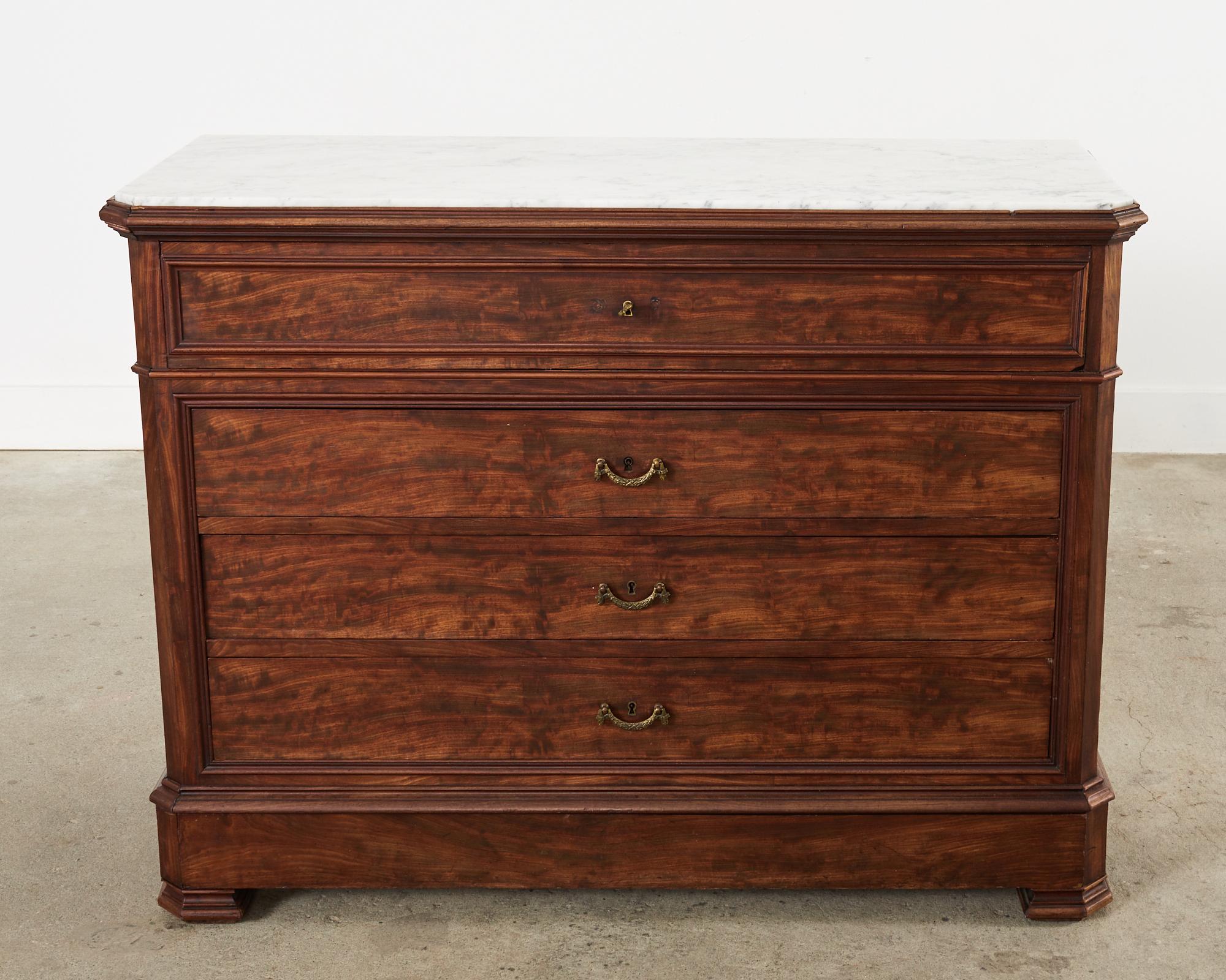 19th Century French Louis Philippe Marble Top Commode with Secretary For Sale