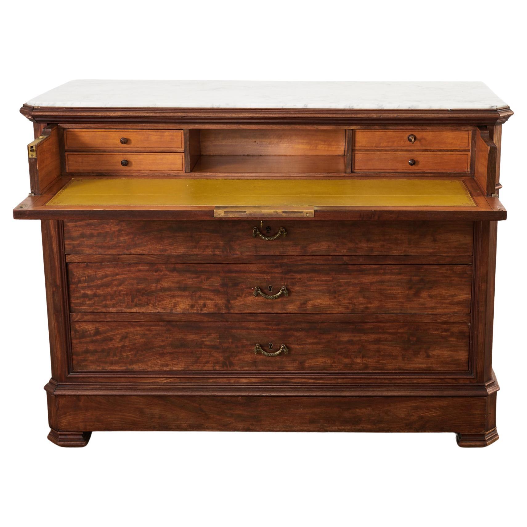French Louis Philippe Marble Top Commode with Secretary For Sale