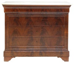 French Louis Philippe Marble Top Flame Mahogany Commode, mid 19th-century