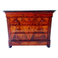 French Louis Philippe Matched Flame Grain Mahogany Commode with Black Marble Top