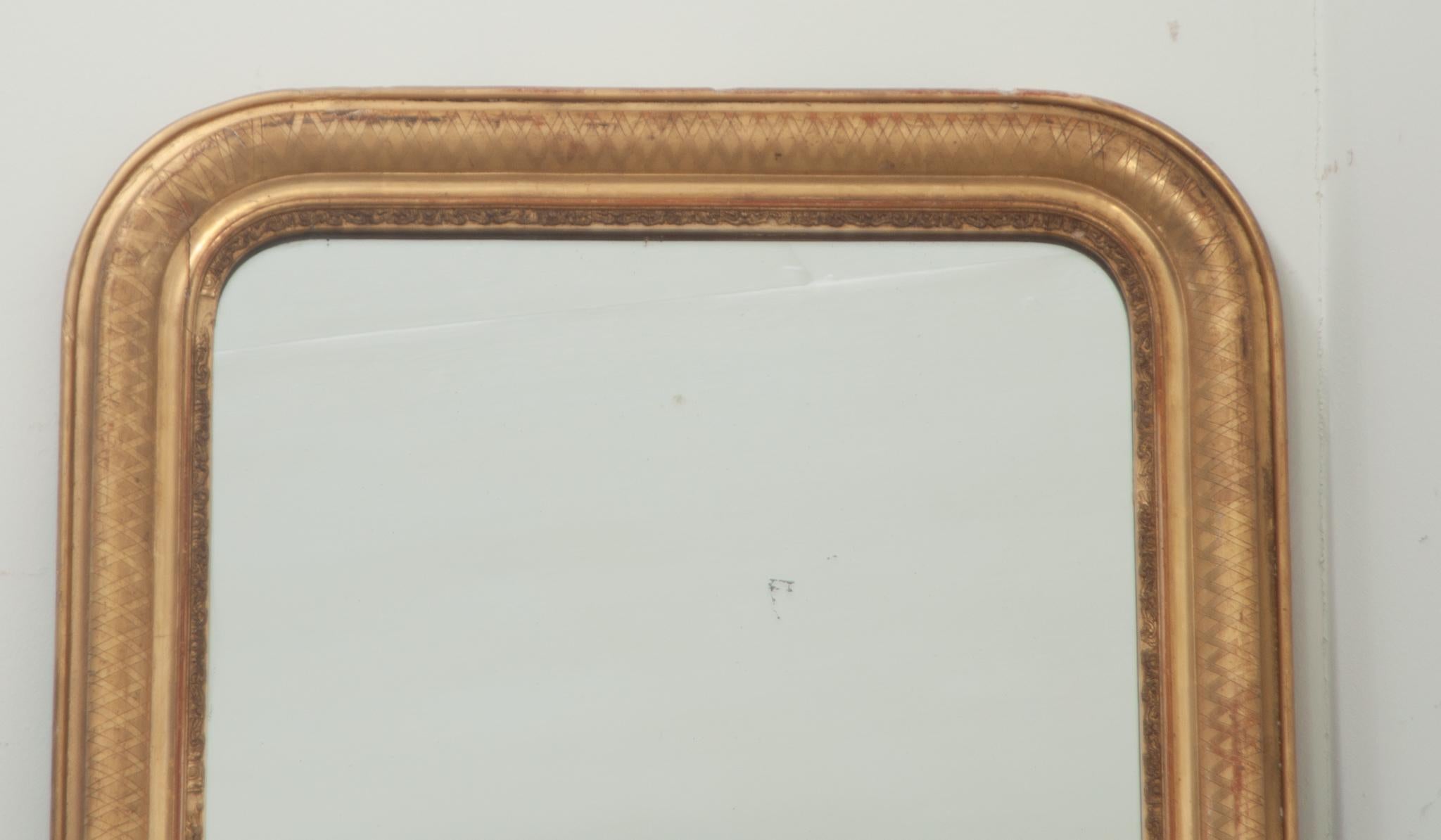 Gilt French Louis Philippe Narrow Dressing Mirror For Sale