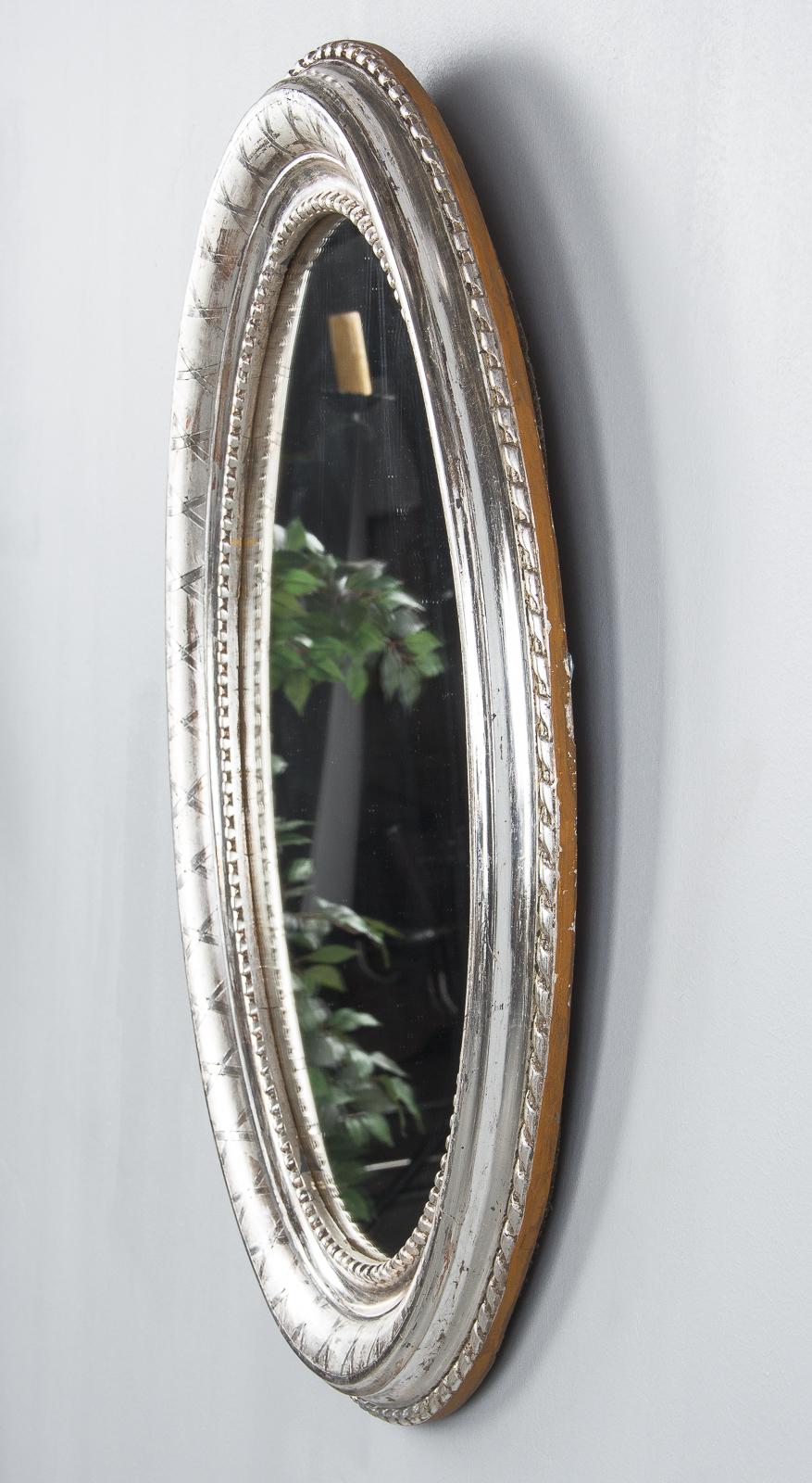 French Louis Philippe Oval Silver Leaf Mirror, 1850s 5