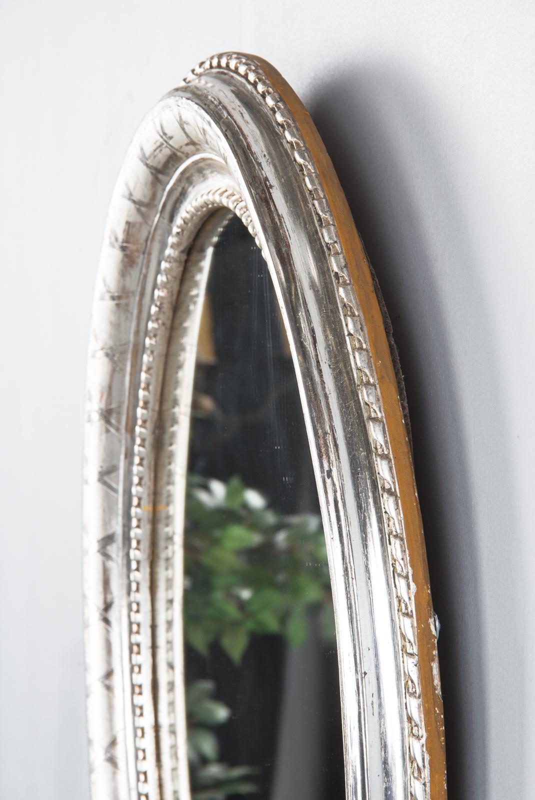 French Louis Philippe Oval Silver Leaf Mirror, 1850s 9