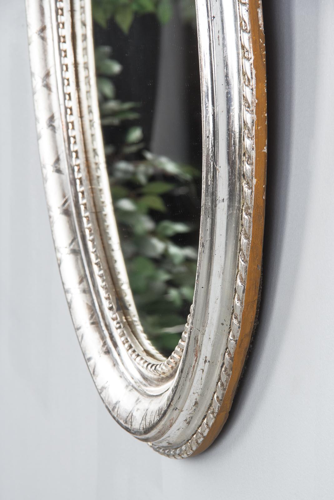 French Louis Philippe Oval Silver Leaf Mirror, 1850s 10