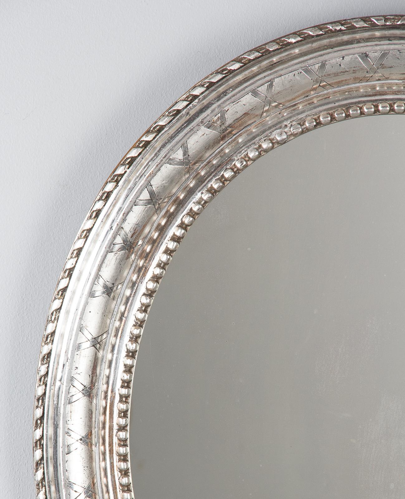 Silvered French Louis Philippe Oval Silver Leaf Mirror, 1850s