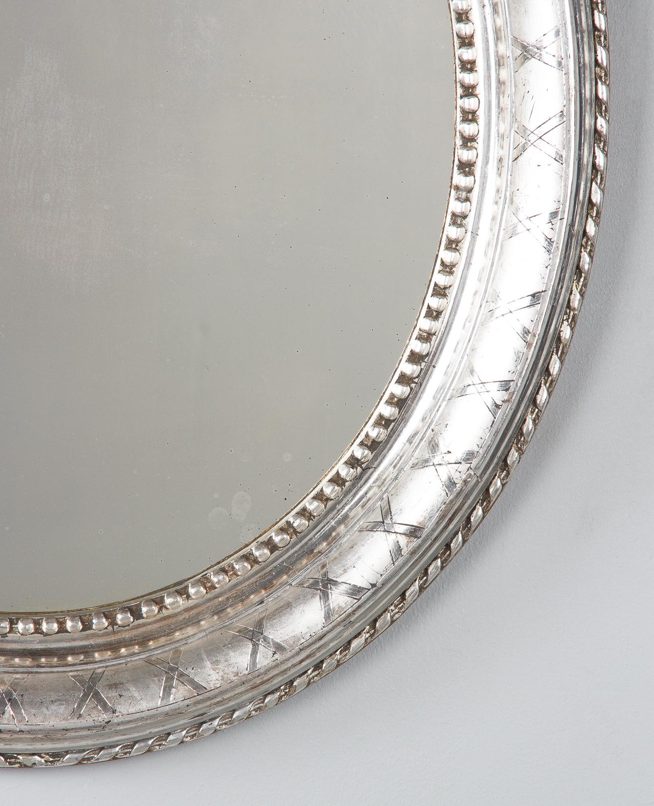 19th Century French Louis Philippe Oval Silver Leaf Mirror, 1850s