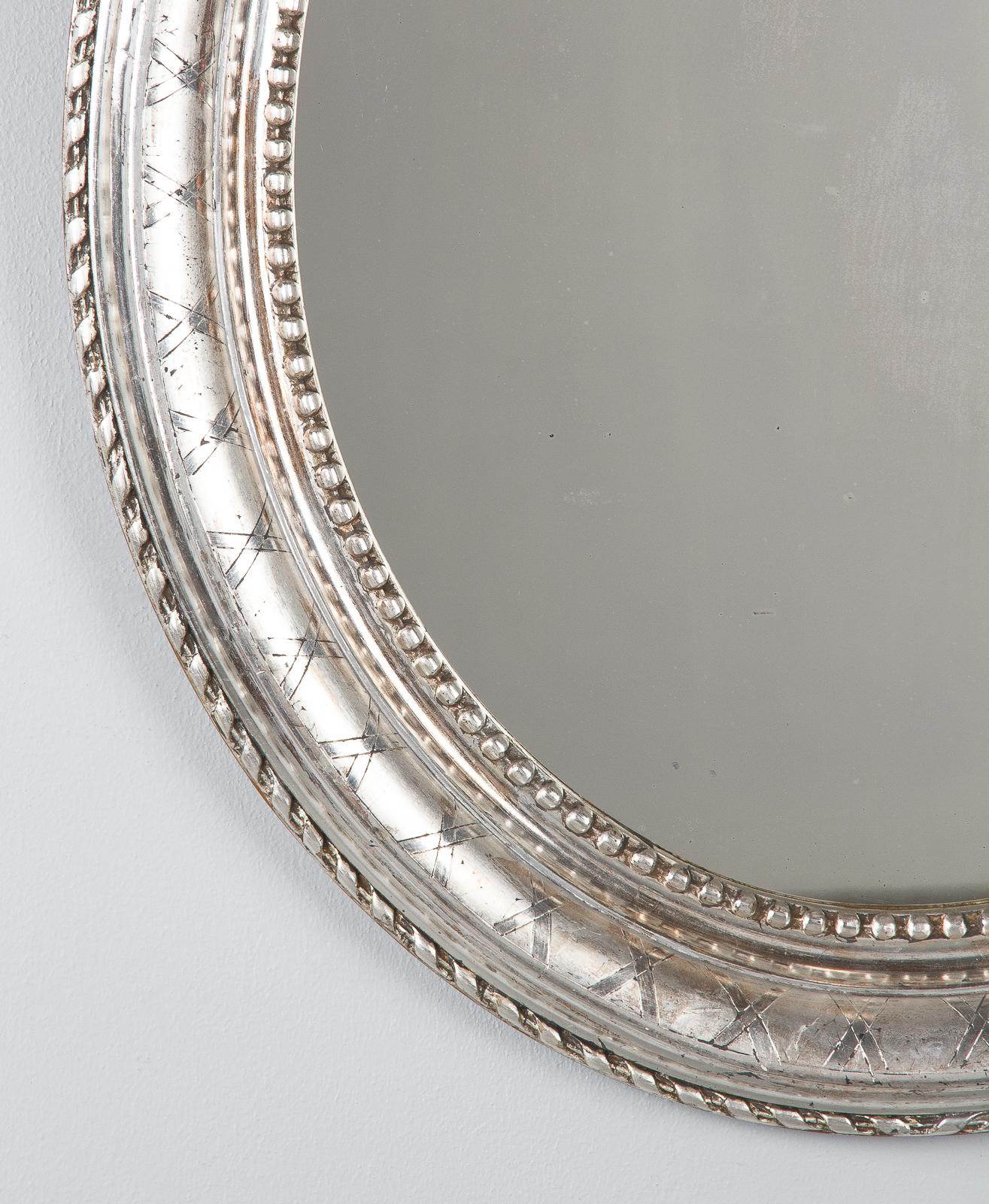 French Louis Philippe Oval Silver Leaf Mirror, 1850s 1