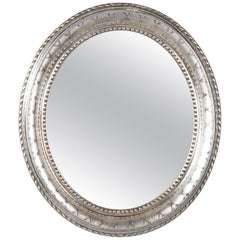 French Louis Philippe Oval Silver Leaf Mirror, 1850s