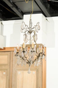 French Louis-Philippe Period 1840s Eight-Light Crystal Chandelier with Finial