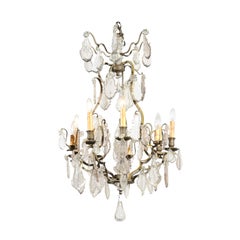 French Louis-Philippe Period 1840s Eight-Light Crystal Chandelier with Finial