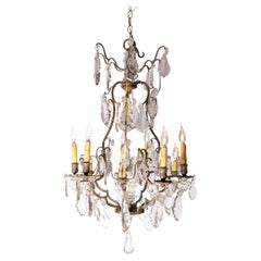 Lustre à huit lumières en cristal d'époque Louis-Philippe 1840 avec fleuron