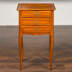 French Louis-Philippe Period 1840s Walnut Bedside Table with Geometric Banding