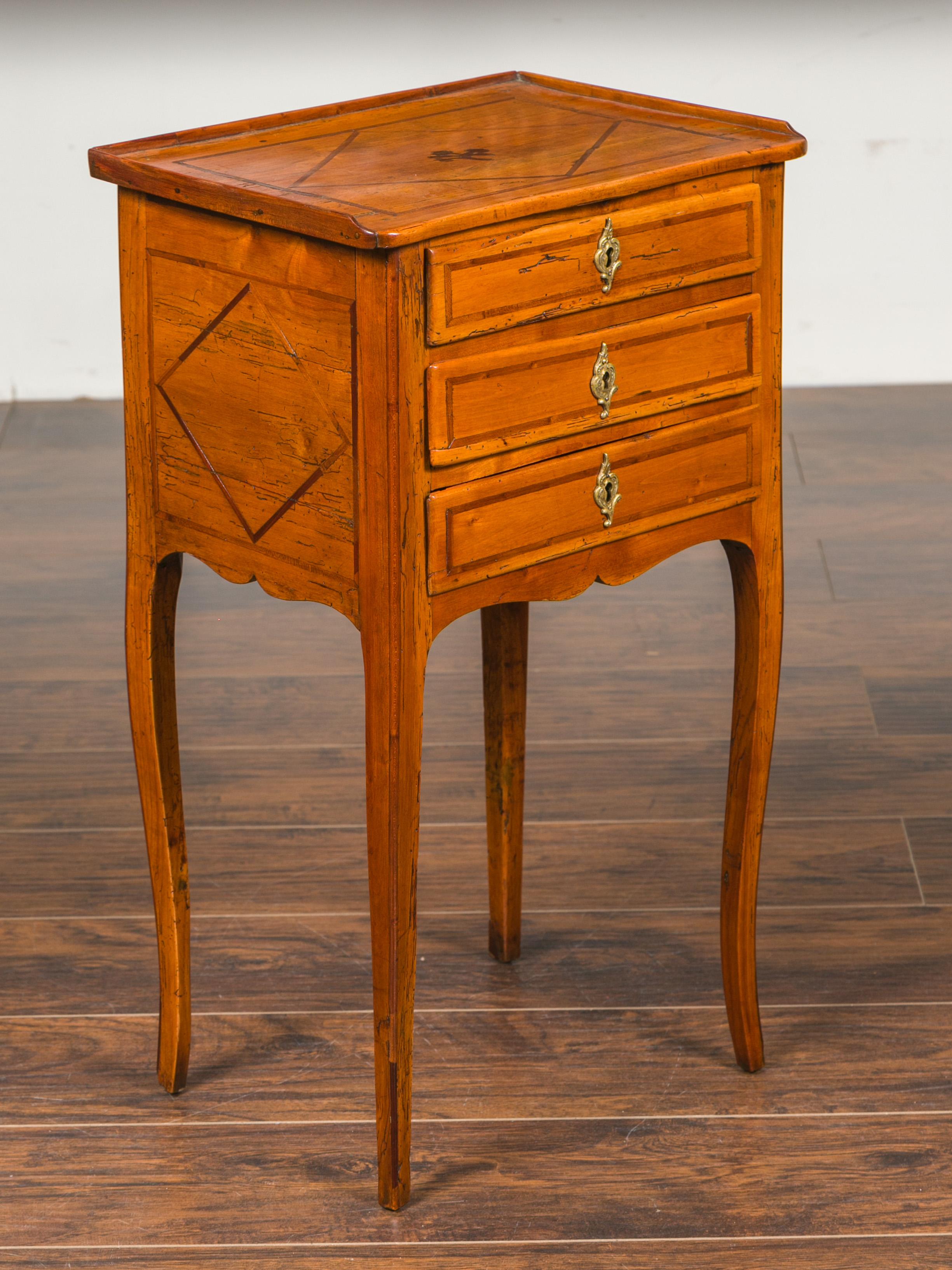 Louis Philippe French Louis-Philippe Period 1840s Walnut Bedside Table with Geometric Banding For Sale