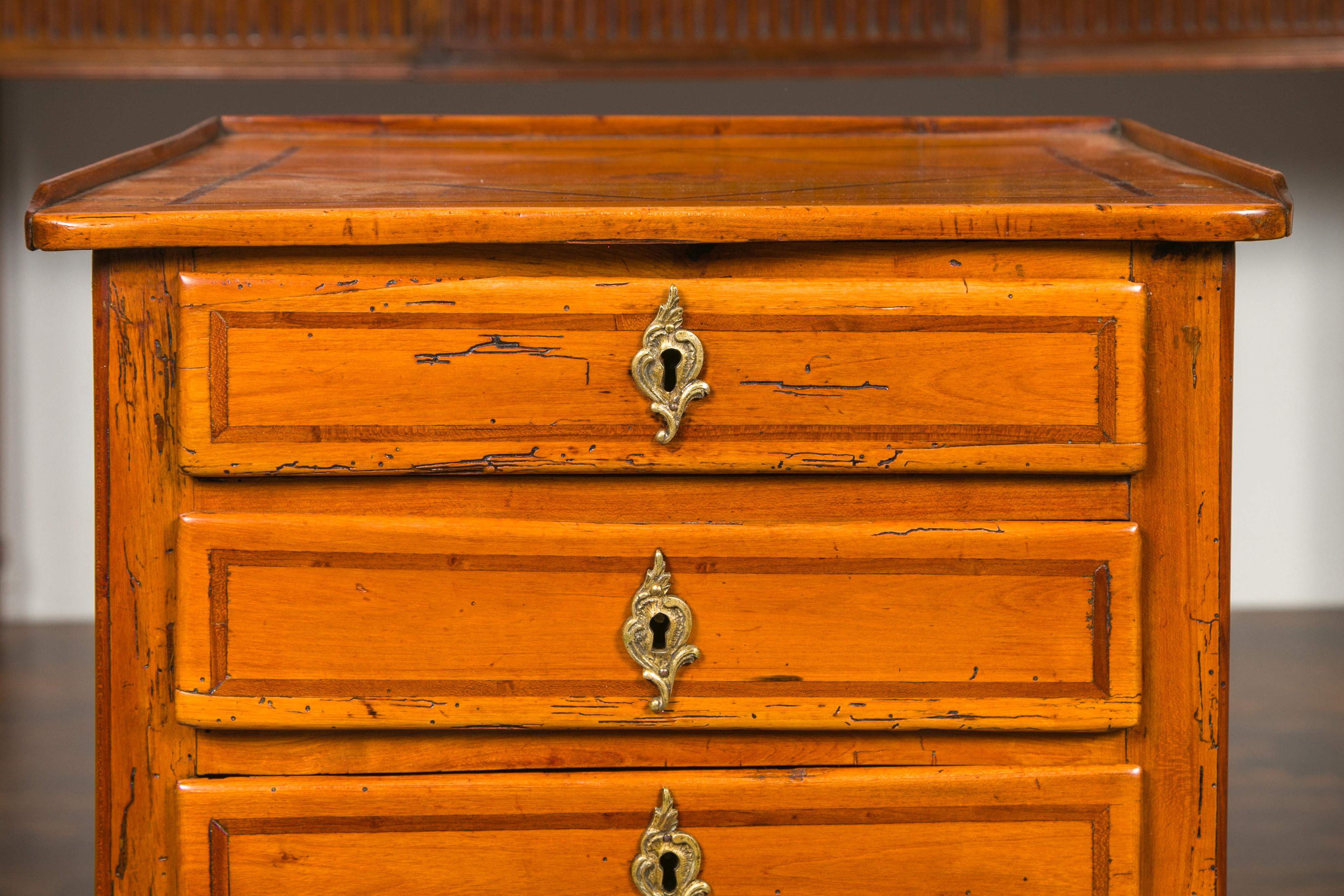 Inlay French Louis-Philippe Period 1840s Walnut Bedside Table with Geometric Banding For Sale