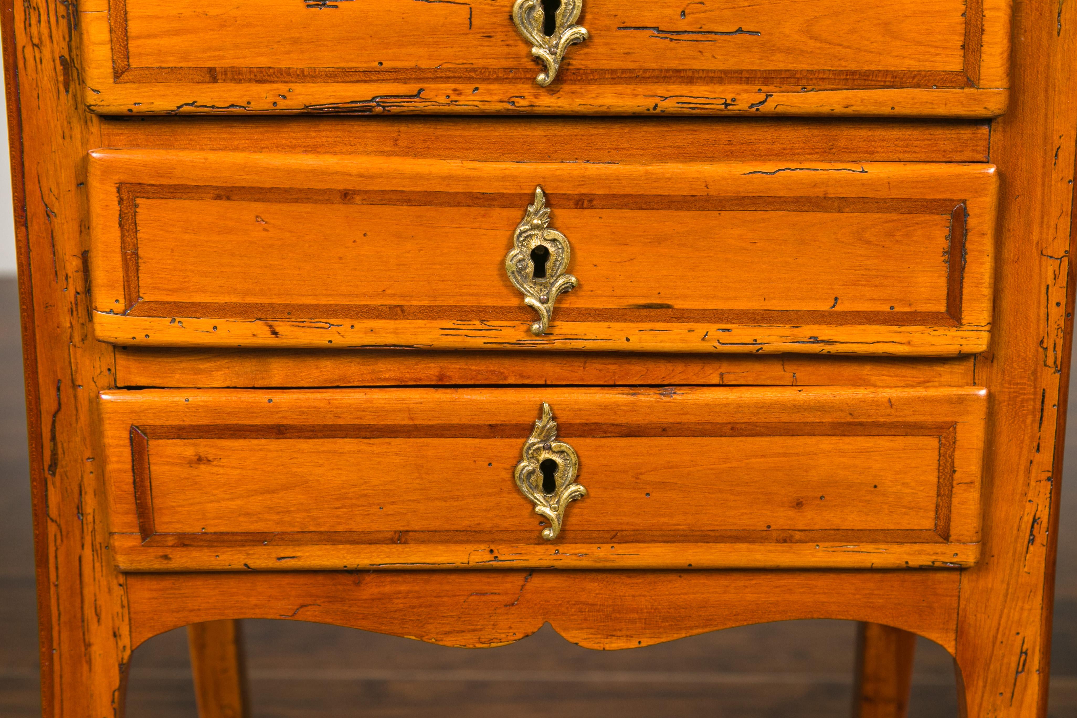 Inlay French Louis-Philippe Period 1840s Walnut Bedside Table with Geometric Banding For Sale