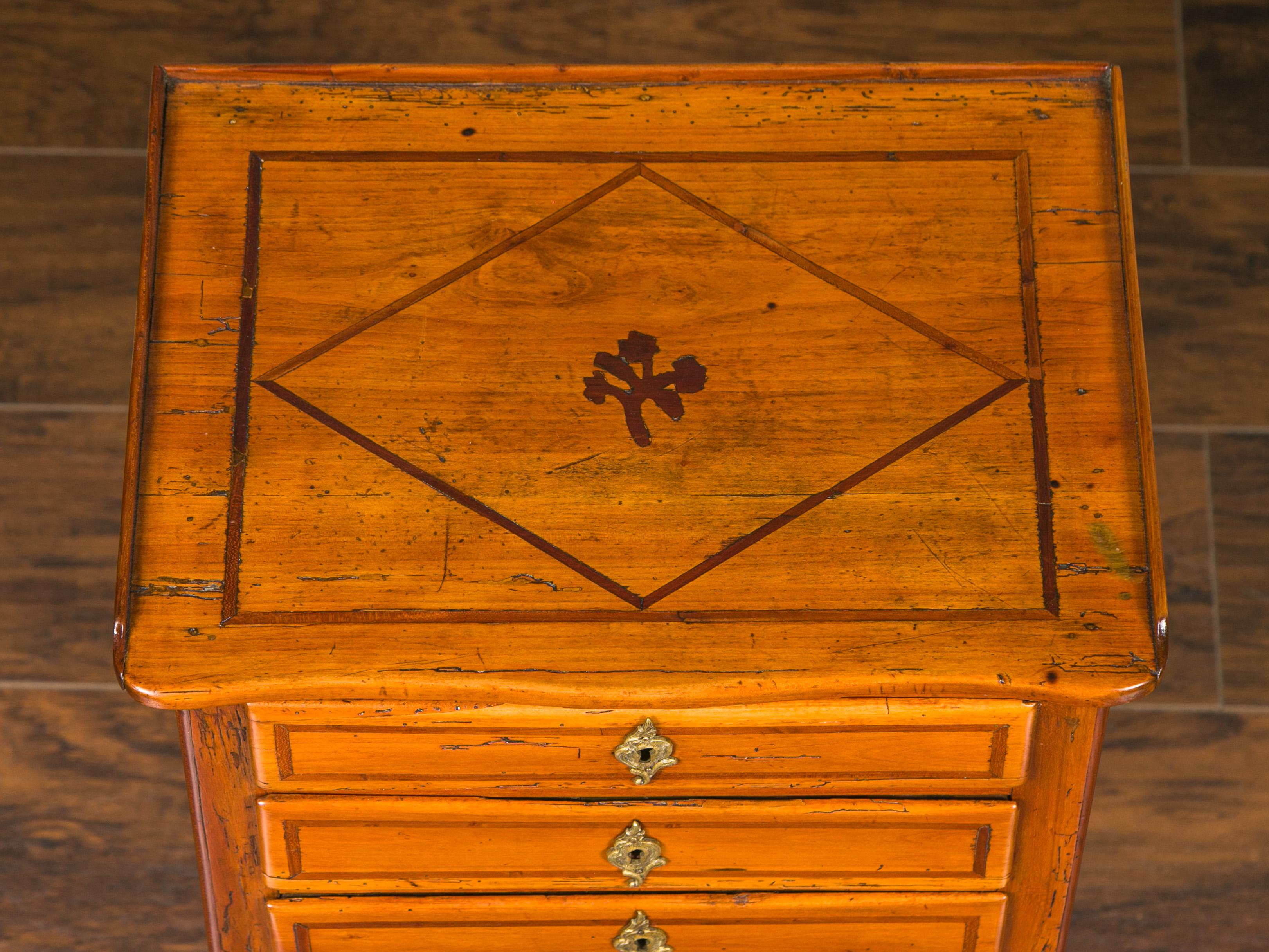 19th Century French Louis-Philippe Period 1840s Walnut Bedside Table with Geometric Banding For Sale