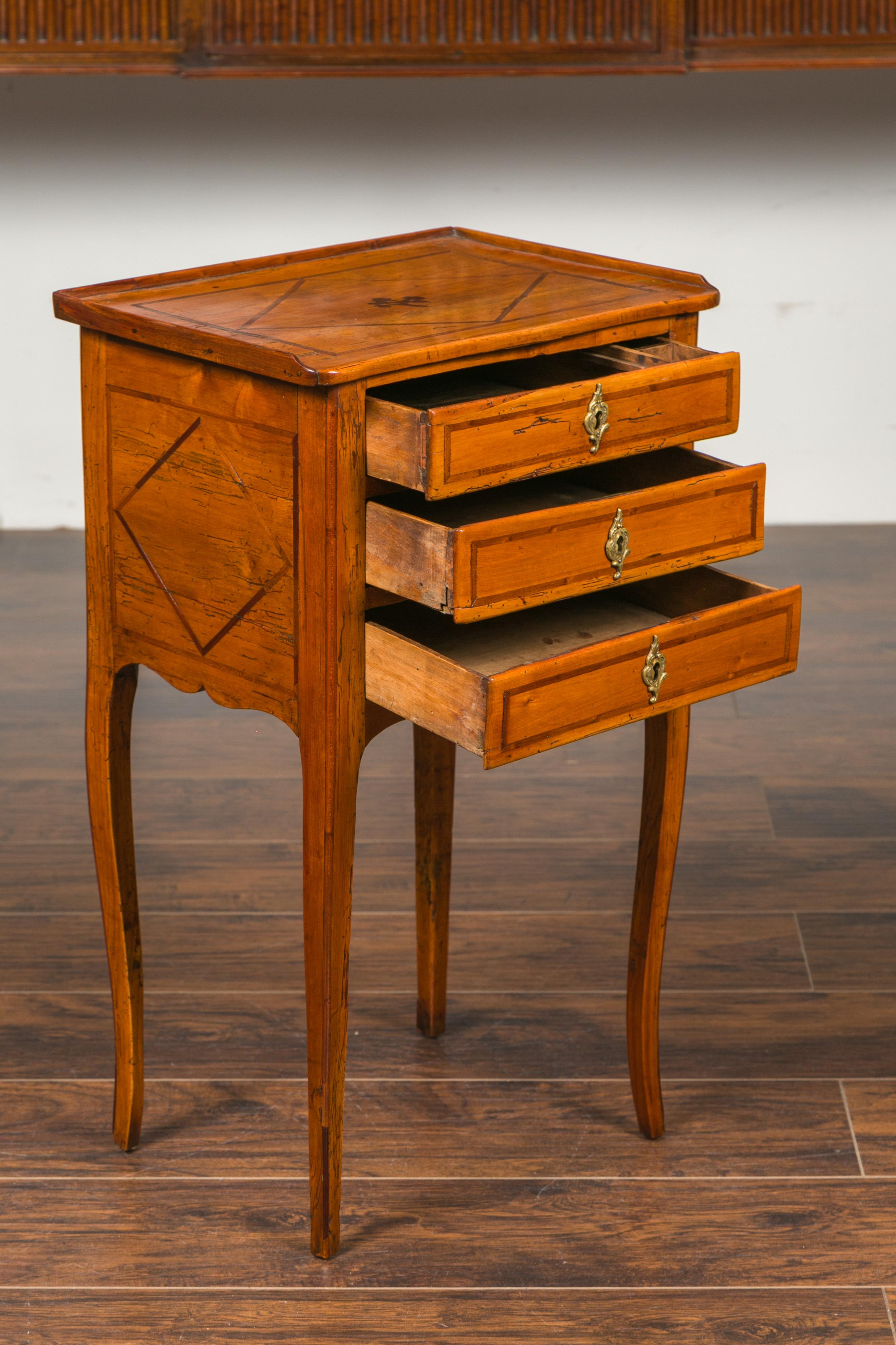 French Louis-Philippe Period 1840s Walnut Bedside Table with Geometric Banding For Sale 1
