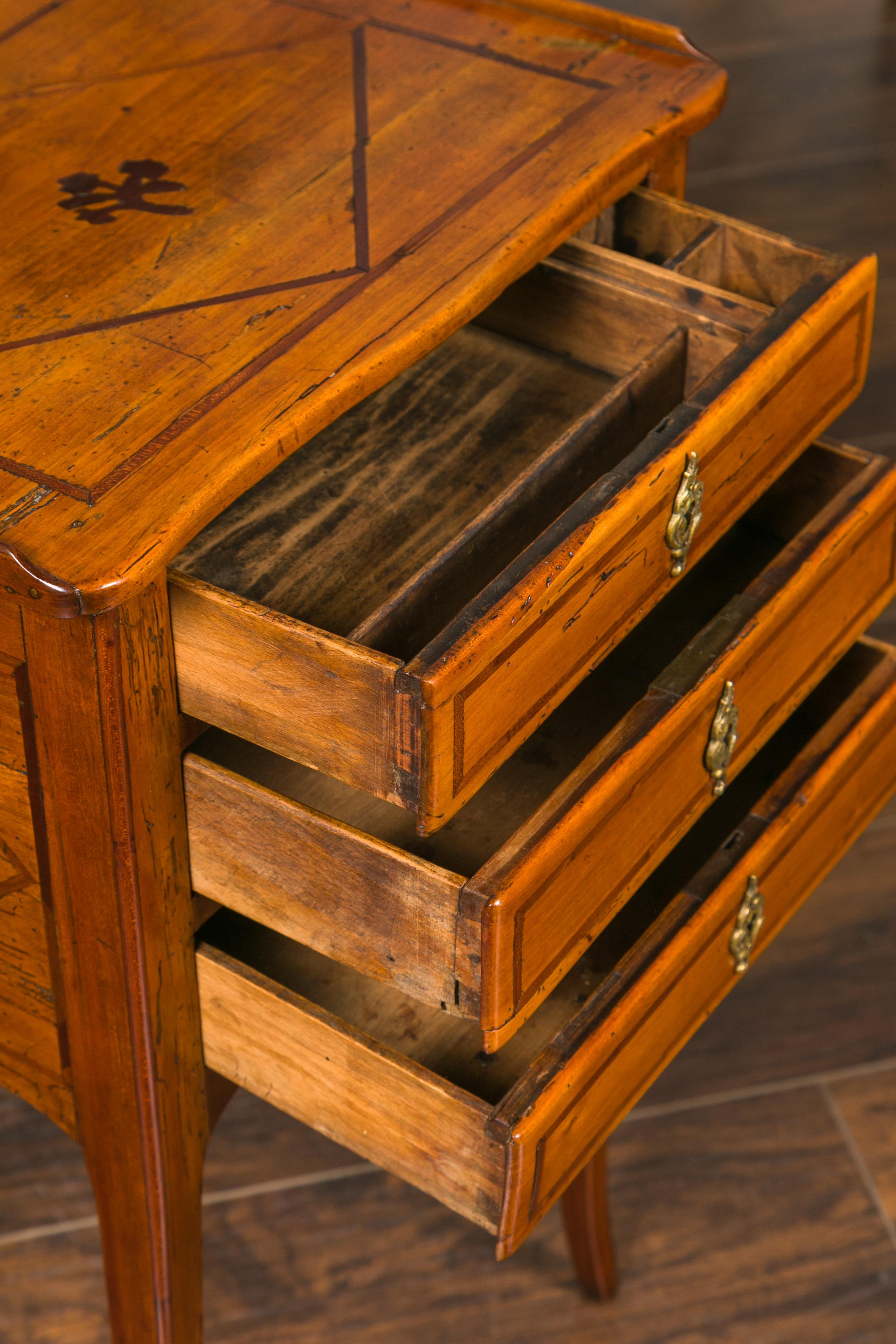 French Louis-Philippe Period 1840s Walnut Bedside Table with Geometric Banding For Sale 1