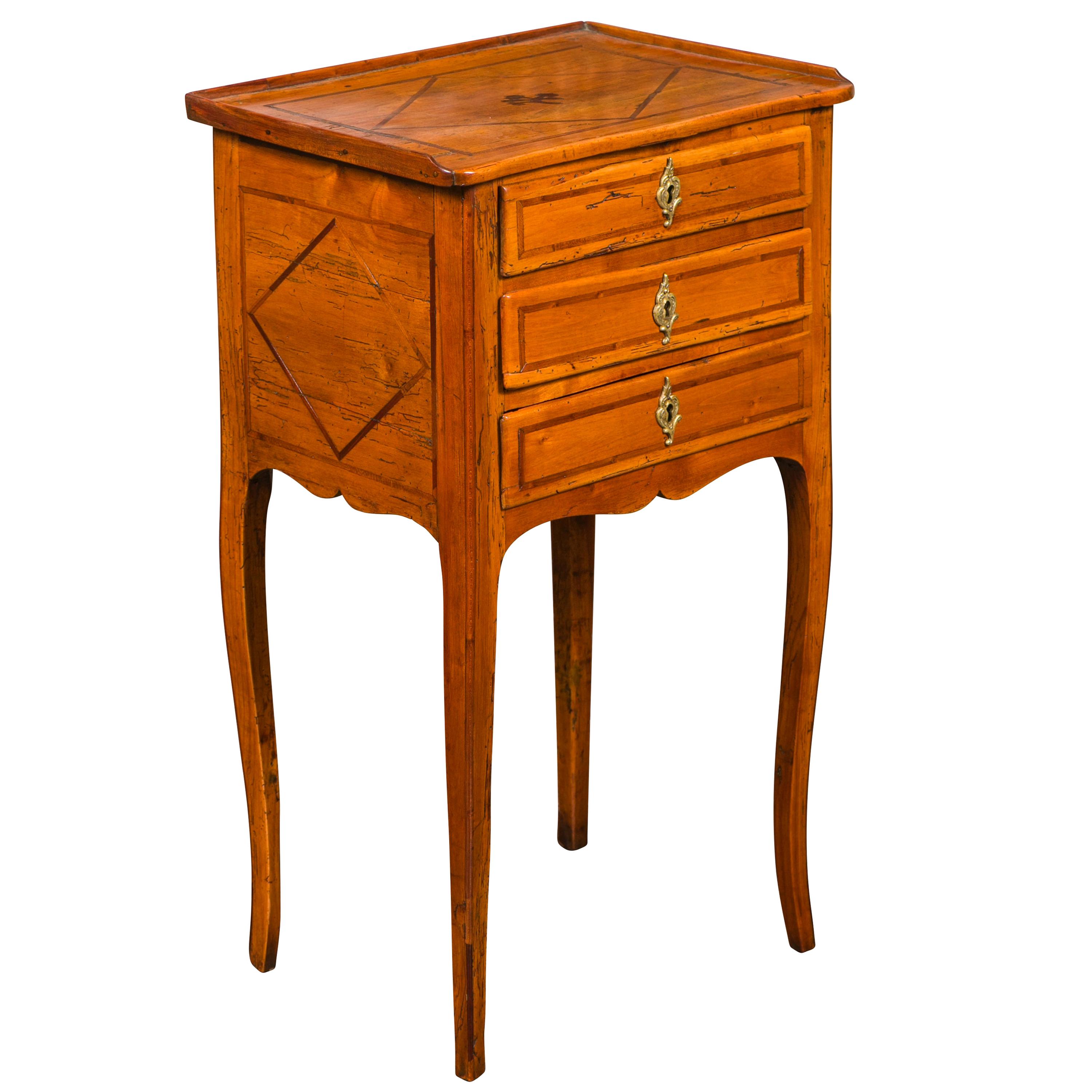 French Louis-Philippe Period 1840s Walnut Bedside Table with Geometric Banding