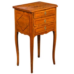 Antique French Louis-Philippe Period 1840s Walnut Bedside Table with Geometric Banding