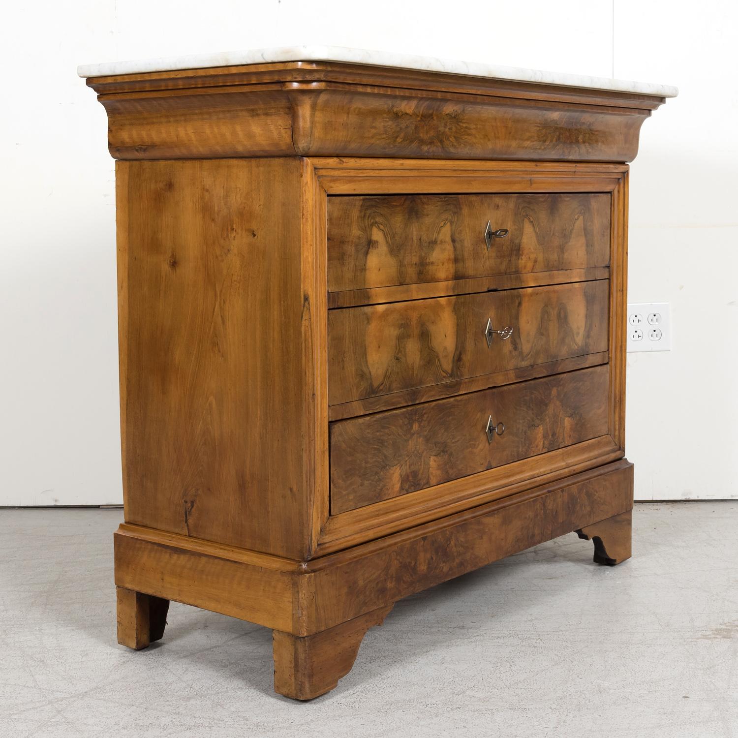 Mid-19th Century French Louis Philippe Period Bookmatched Front Commode with Marble Top