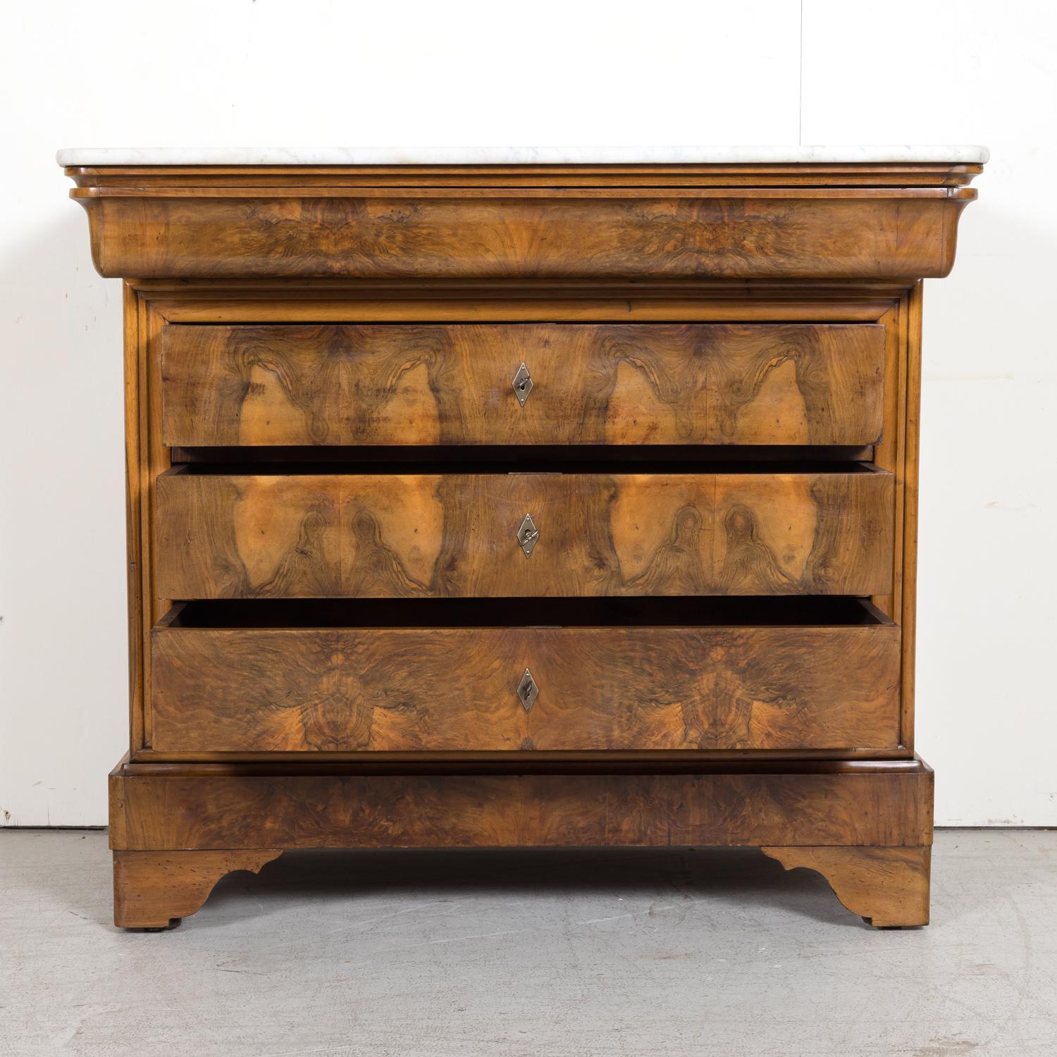 French Louis Philippe Period Bookmatched Front Commode with Marble Top 2