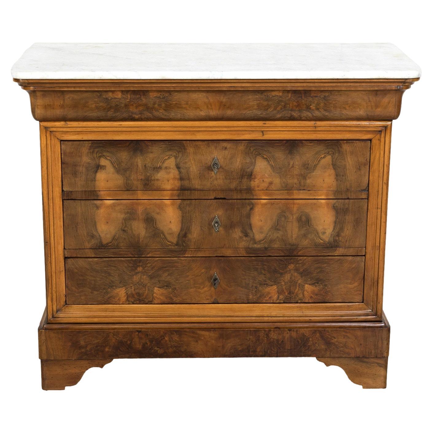 French Louis Philippe Period Bookmatched Front Commode with Marble Top