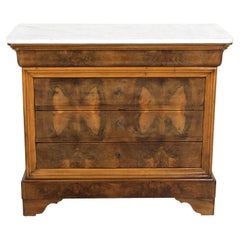 Antique French Louis Philippe Period Bookmatched Front Commode with Marble Top