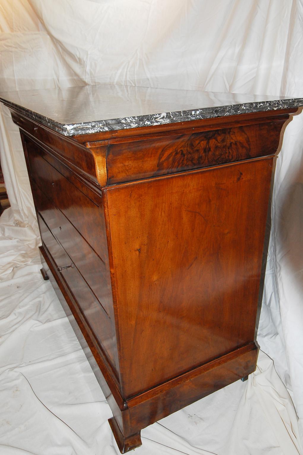 French Louis Philippe Period Burl Walnut with Marble Top Chest of Five Drawers 1