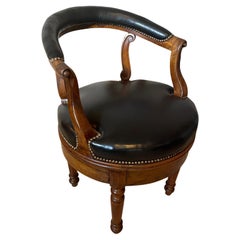French Louis Philippe Period Desk Walnut and Leather Armchair