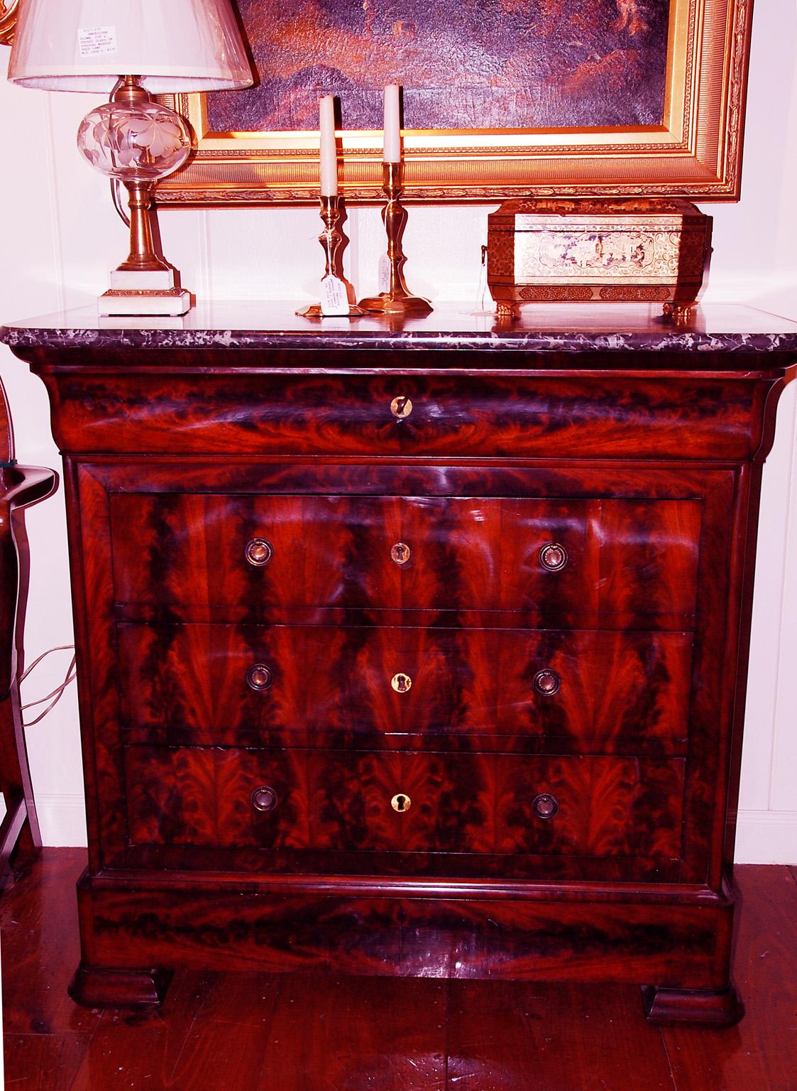 French Louis Philippe Period Figured Mahogany Chest of Drawers with Marble Top For Sale 2