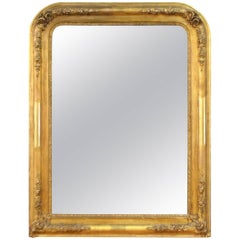 French Louis Philippe Period Gilded Mirror with Hand-Carved Flowers and Leaves