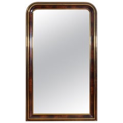 Antique French Louis Philippe Period Large Mahogany and Gilt Brass Mirror, circa 1840