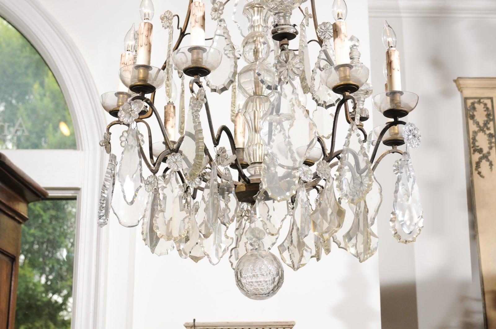 French Louis-Philippe Period Nine-Light Crystal and Iron Chandelier, circa 1840 For Sale 5