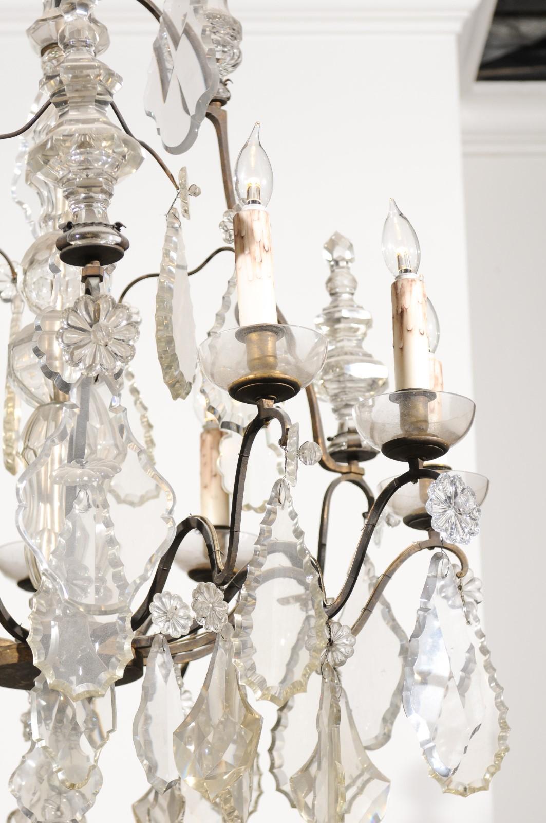 French Louis-Philippe Period Nine-Light Crystal and Iron Chandelier, circa 1840 In Good Condition For Sale In Atlanta, GA