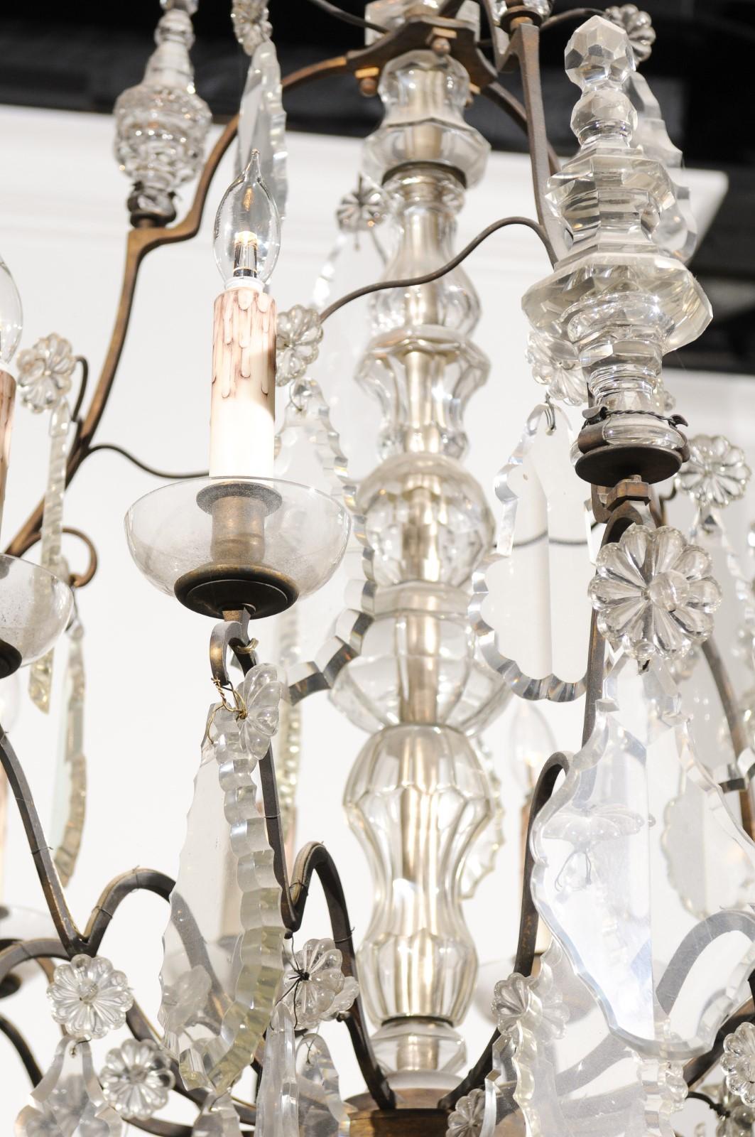 19th Century French Louis-Philippe Period Nine-Light Crystal and Iron Chandelier, circa 1840 For Sale