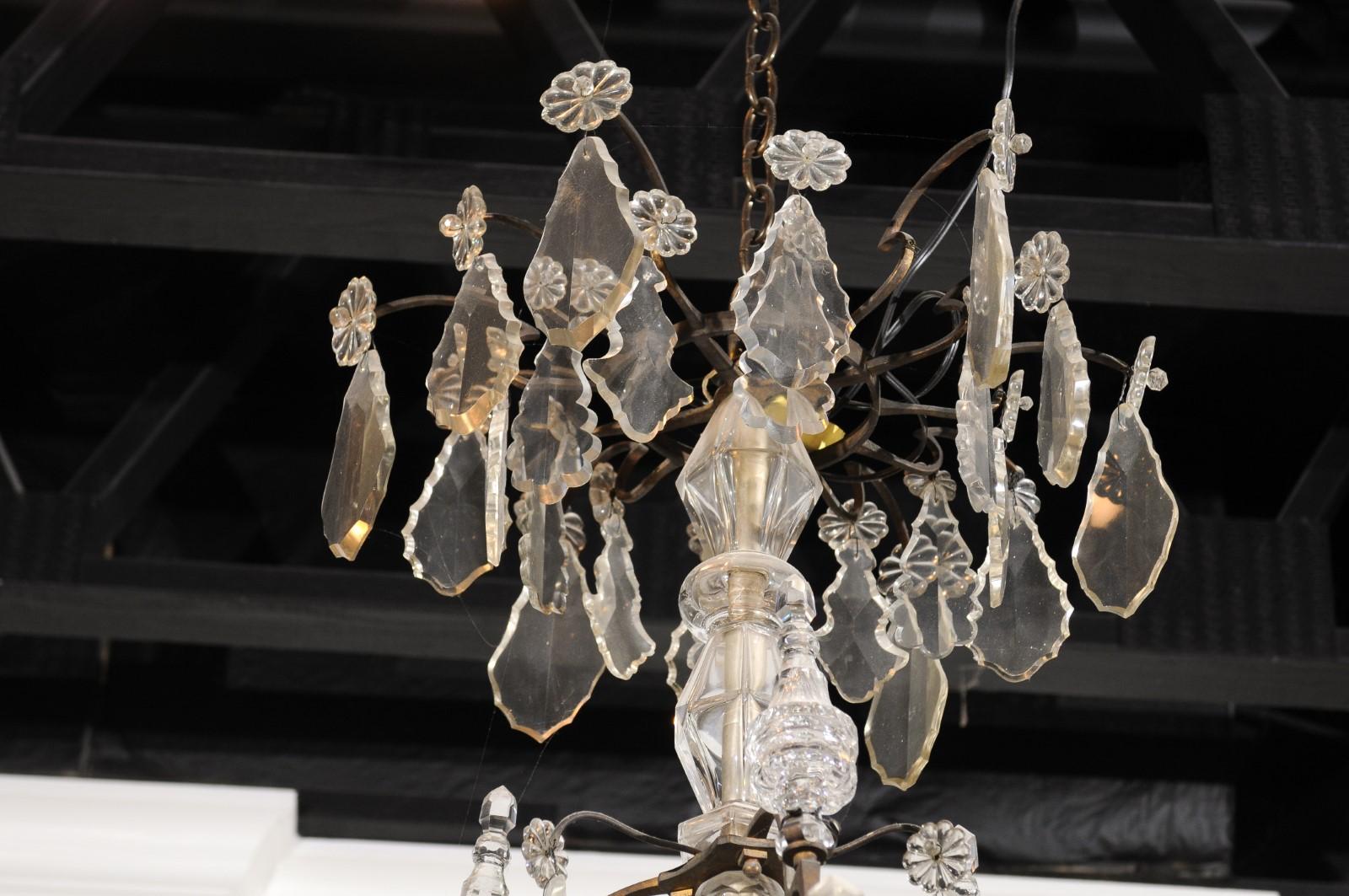 French Louis-Philippe Period Nine-Light Crystal and Iron Chandelier, circa 1840 For Sale 1