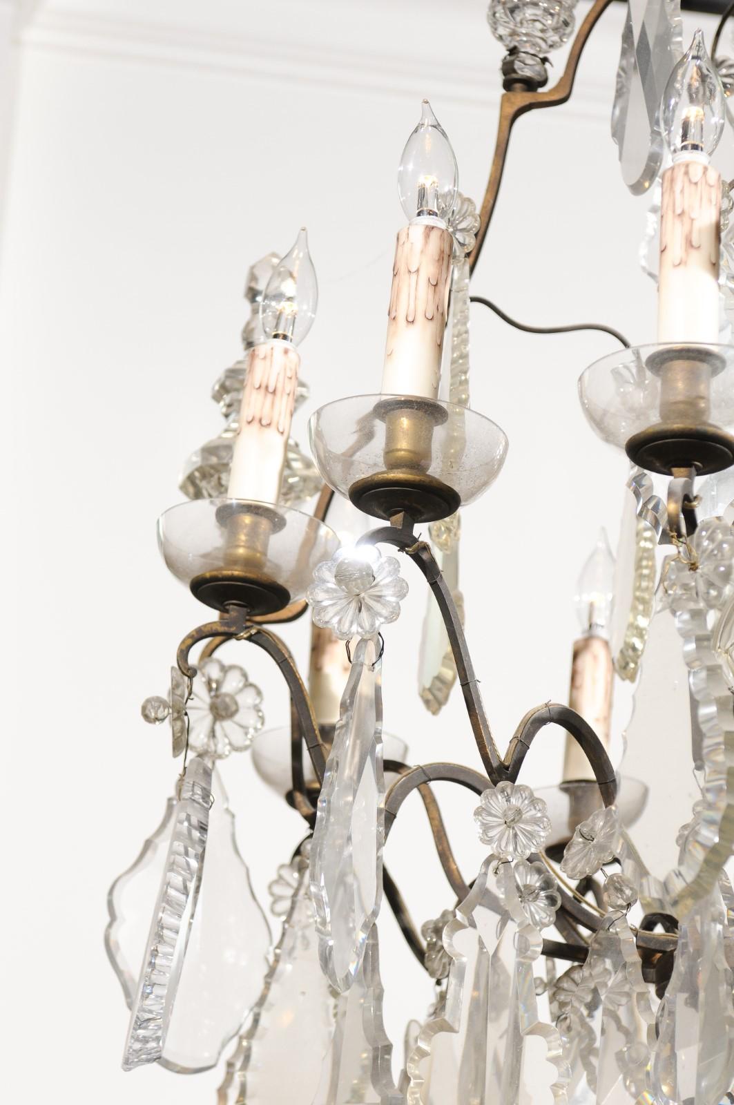 French Louis-Philippe Period Nine-Light Crystal and Iron Chandelier, circa 1840 For Sale 2