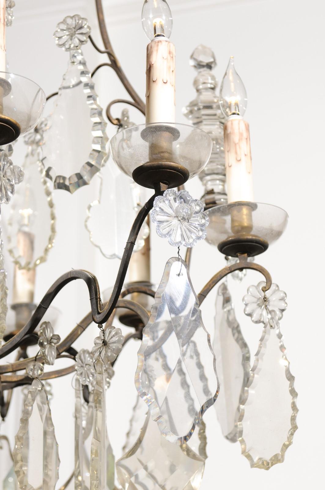 French Louis-Philippe Period Nine-Light Crystal and Iron Chandelier, circa 1840 For Sale 4