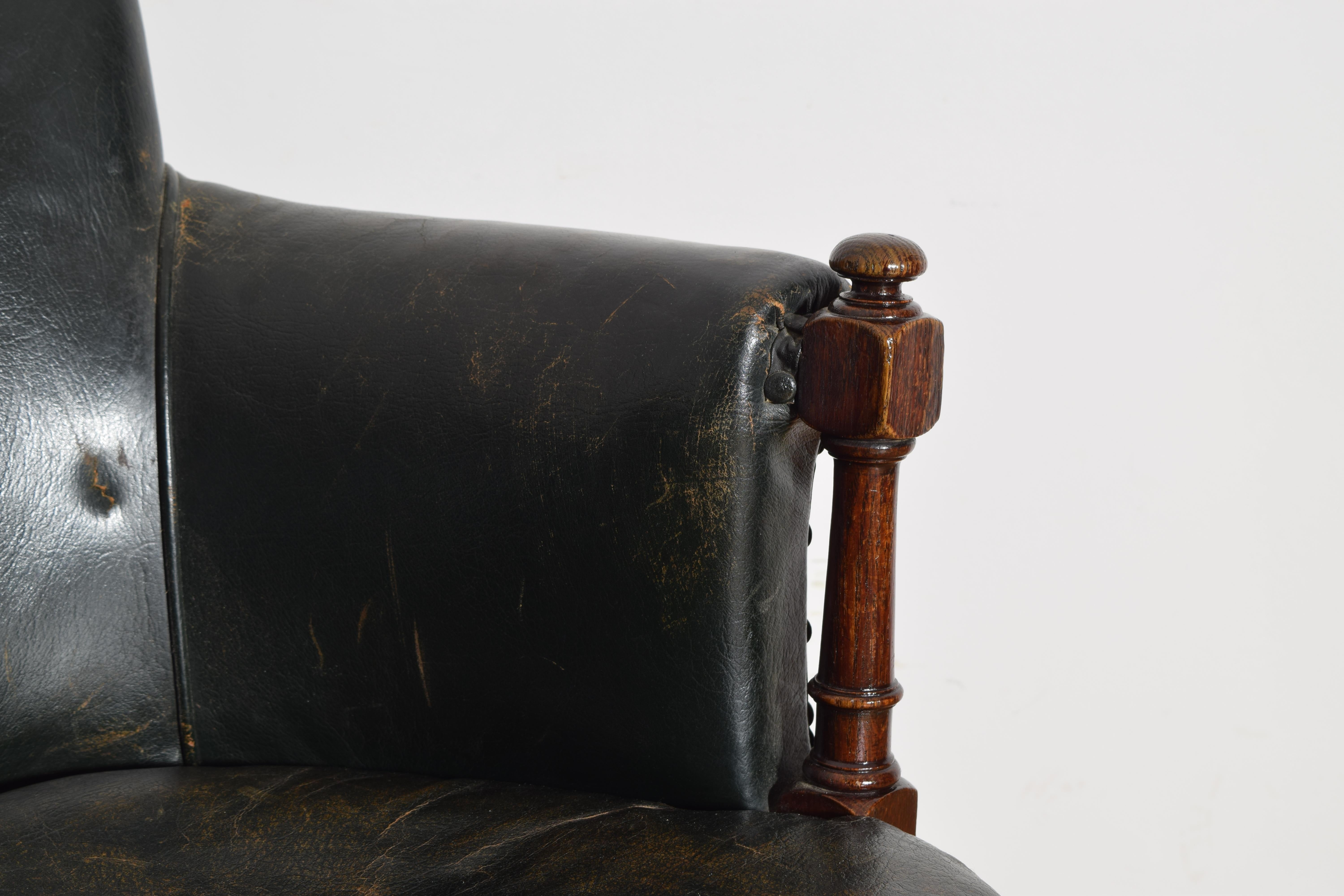 Französisch Louis Philippe Periode Eiche & Leder gepolstert Schreibtisch Bergere, ca. 1840 im Angebot 2