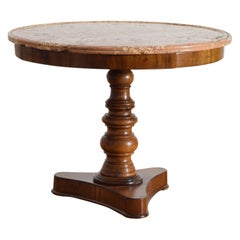 French Louis Philippe Period Walnut and Marble-Top Center Table, ca. 1840